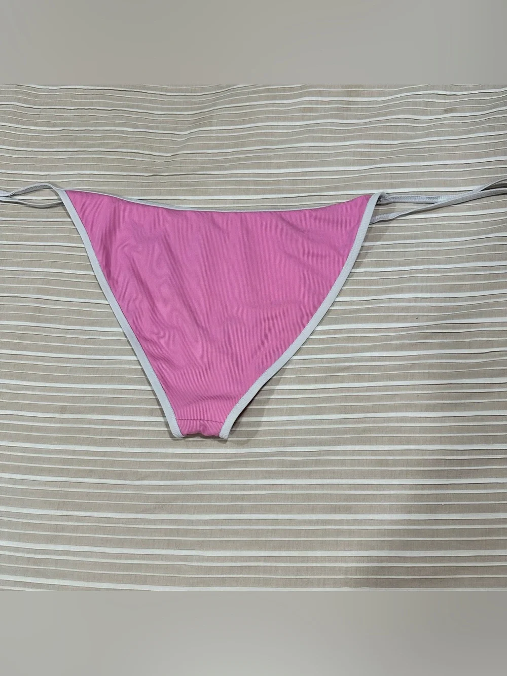 Shade & Shore size Large Pink ribbed triangle string bikini cheeky high leg